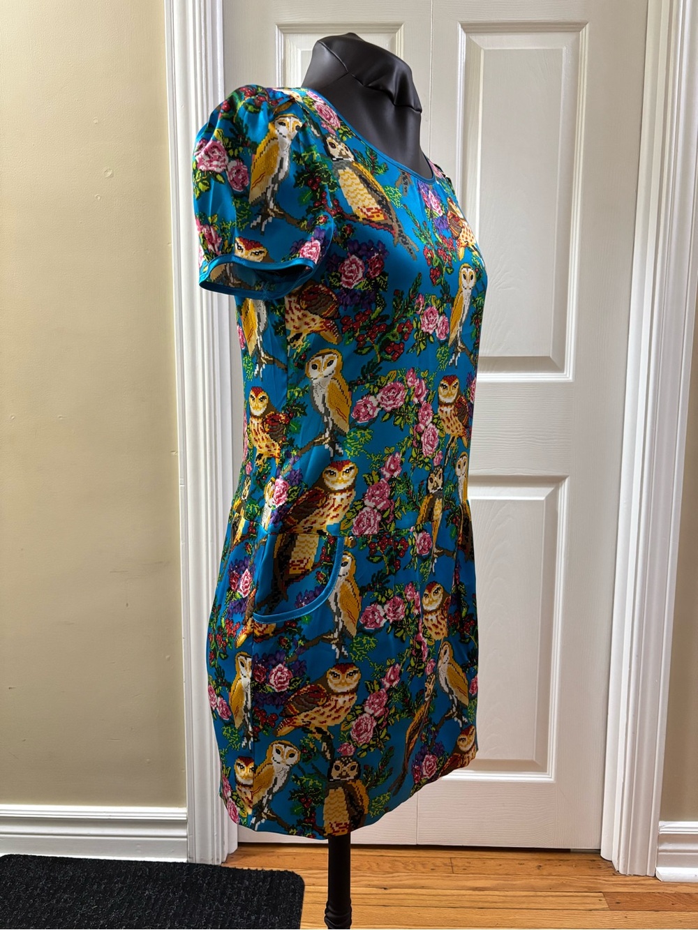 Blue Owl Print Short Sleeve Women’s Dress